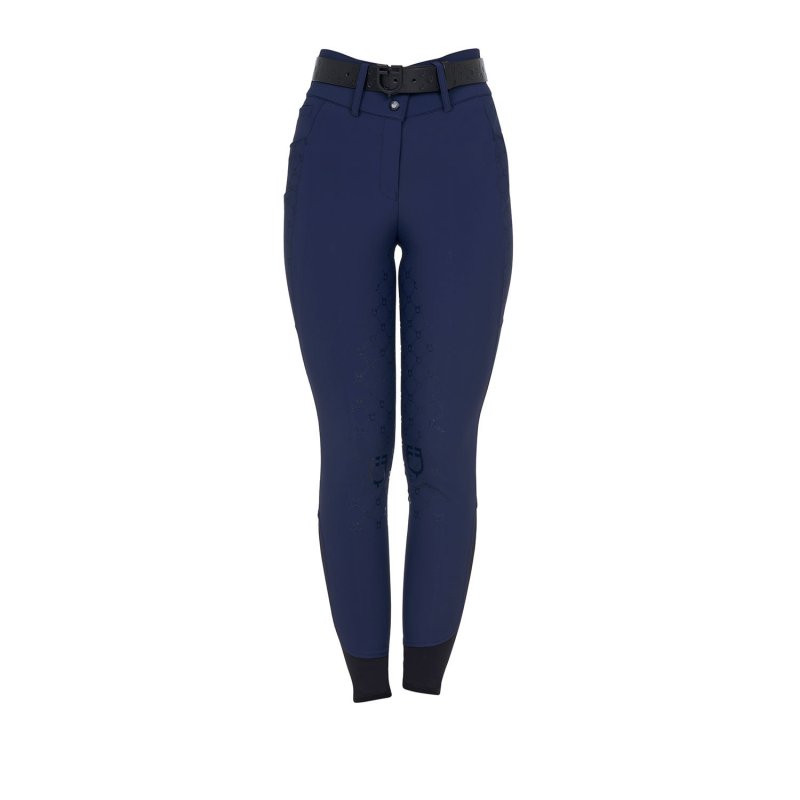 Equestro Pantaloni donna a vita alta monogram - Blu navy