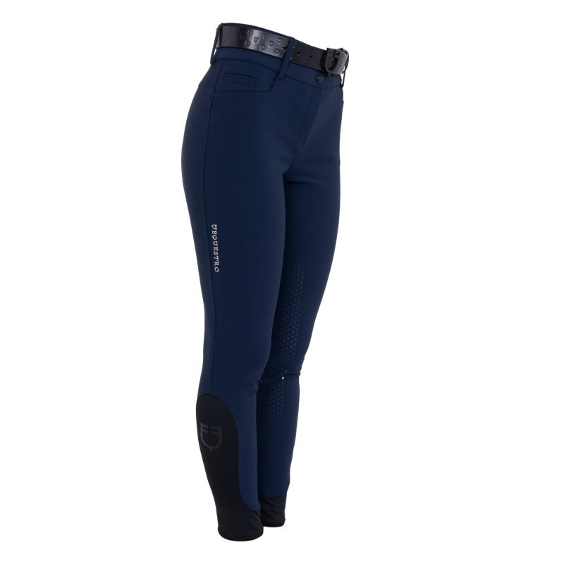 Equestro Pantaloni donna full grip a vita alta logo in strass - Blu navy