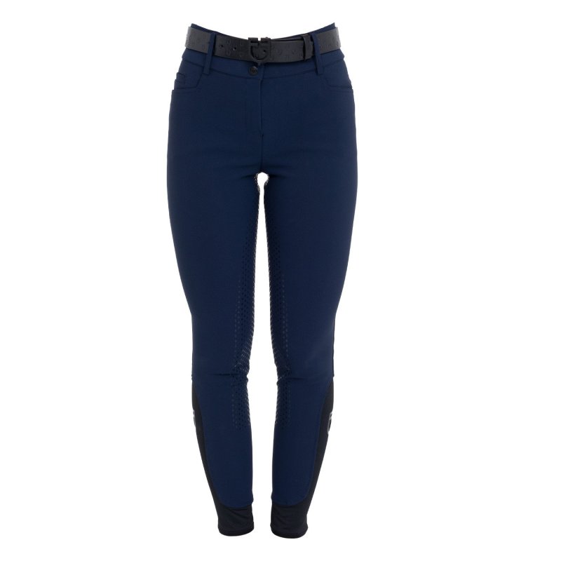 Equestro Pantaloni donna full grip a vita alta logo in strass - Blu navy