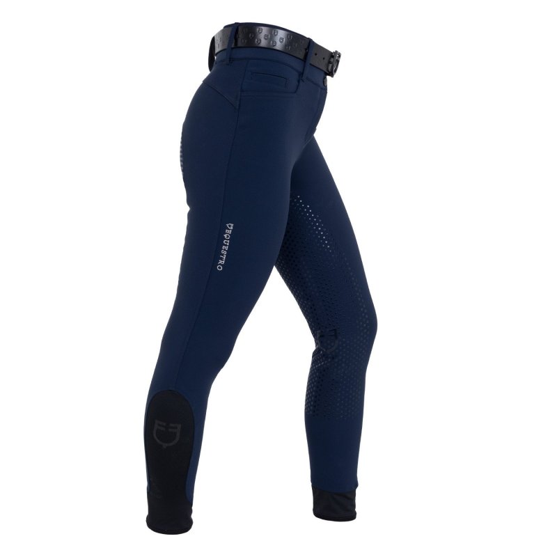Equestro Pantaloni donna full grip a vita alta logo in strass - Blu navy