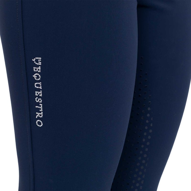 Equestro Pantaloni donna full grip a vita alta logo in strass - Blu navy
