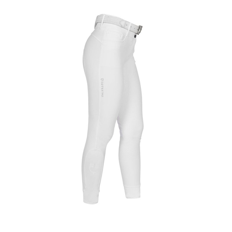 Equestro Pantaloni donna full grip a vita alta logo in strass - Bianco