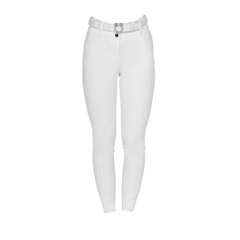 Equestro Pantaloni donna full grip a vita alta logo in strass - Bianco