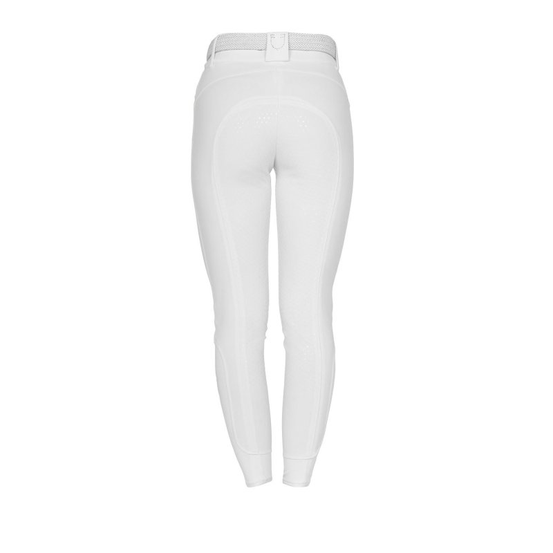 Equestro Pantaloni donna full grip a vita alta logo in strass - Bianco