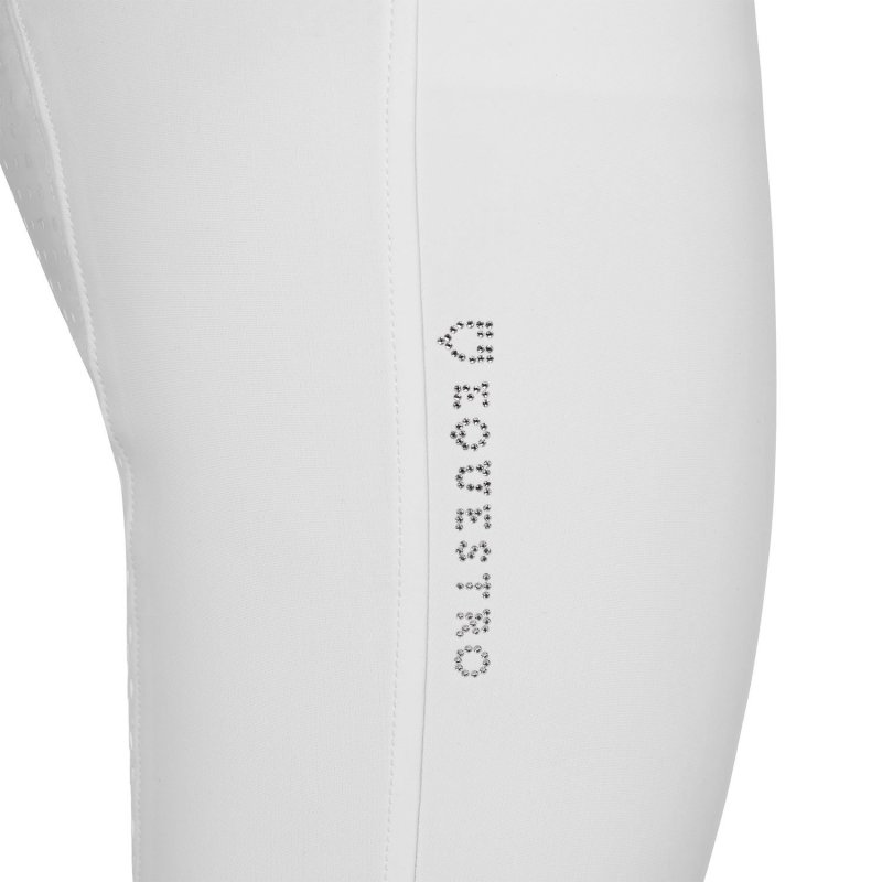 Equestro Pantaloni donna full grip a vita alta logo in strass - Bianco