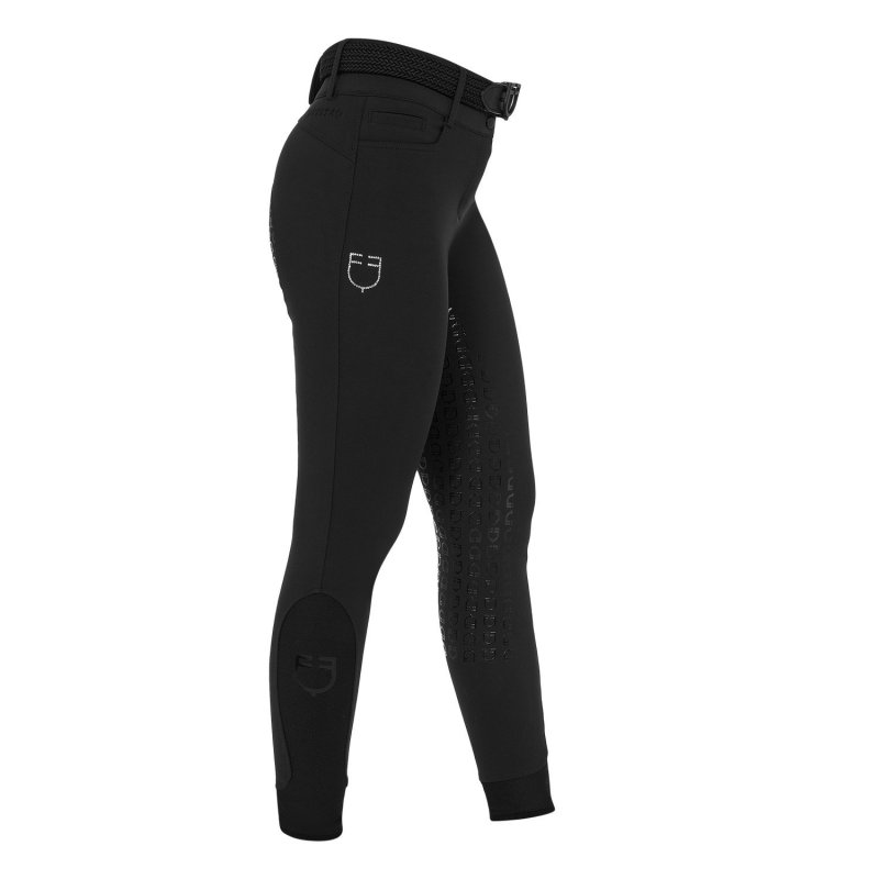 Equestro Pantaloni donna full grip a vita alta logo in strass - Nero