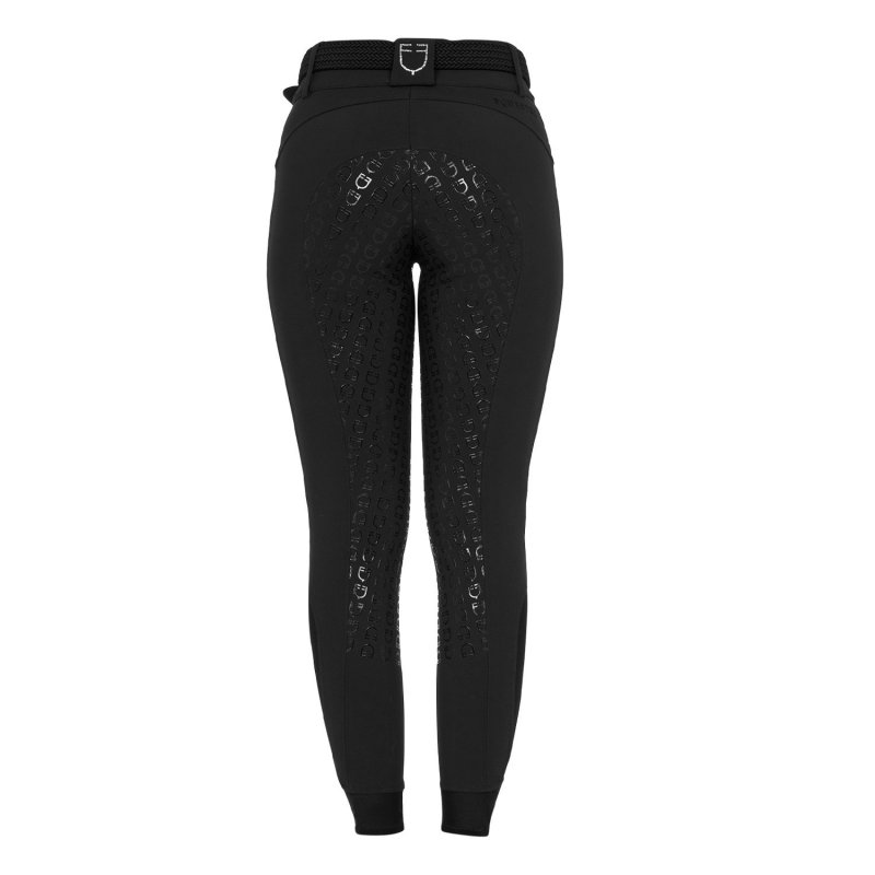 Equestro Pantaloni donna full grip a vita alta logo in strass - Nero
