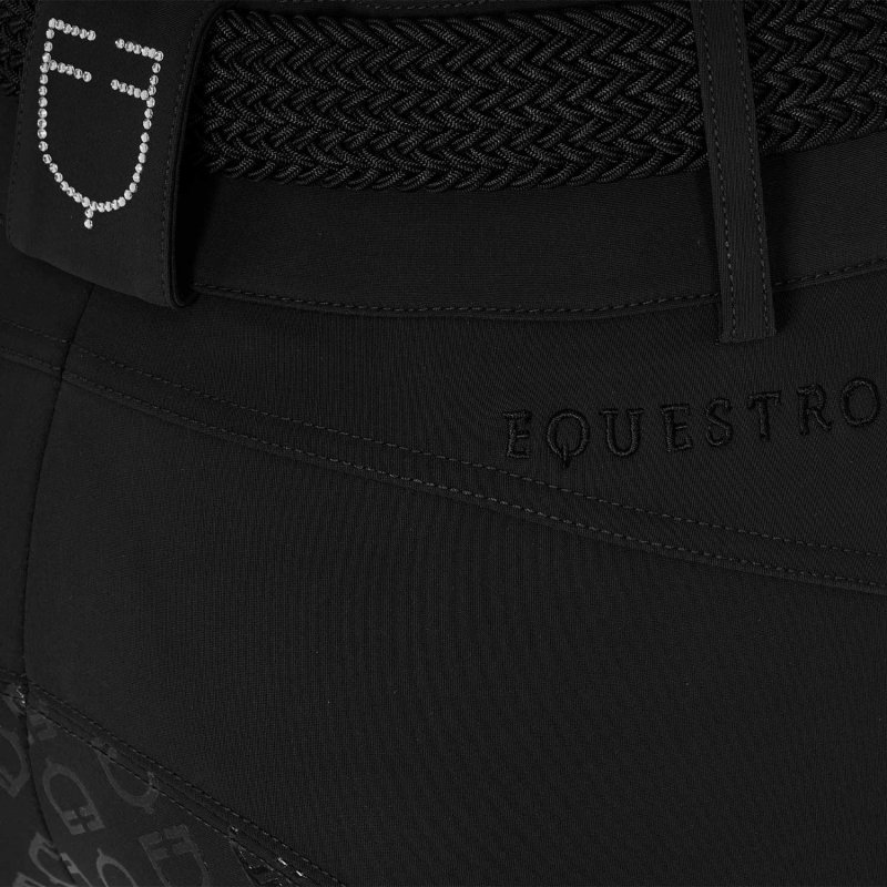 Equestro Pantaloni donna full grip a vita alta logo in strass - Nero