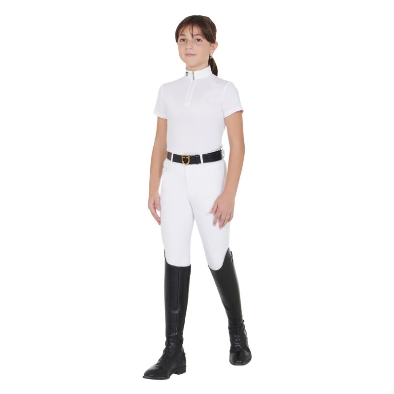 Equestro Polo bambina da concorso slim fit con zip - Bianco