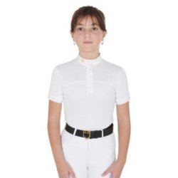 Equestro Polo bambina da concorso slim fit tessuto traforato - Bianco
