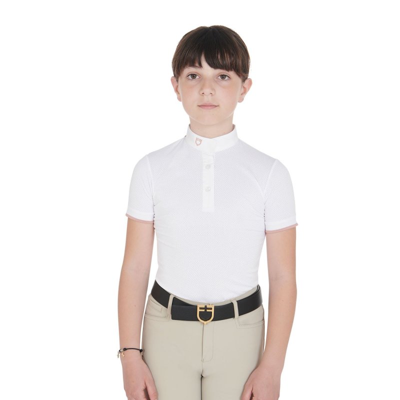 Equestro Polo bambina da concorso slim fit traspirante - Bianco