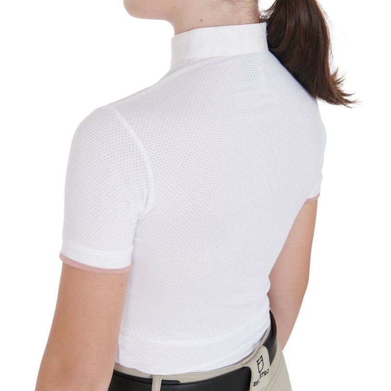 Equestro Polo bambina da concorso slim fit traspirante - Bianco