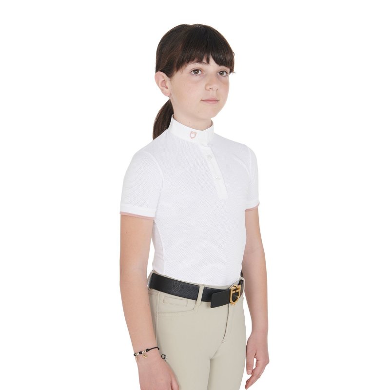 Equestro Polo bambina da concorso slim fit traspirante - Bianco