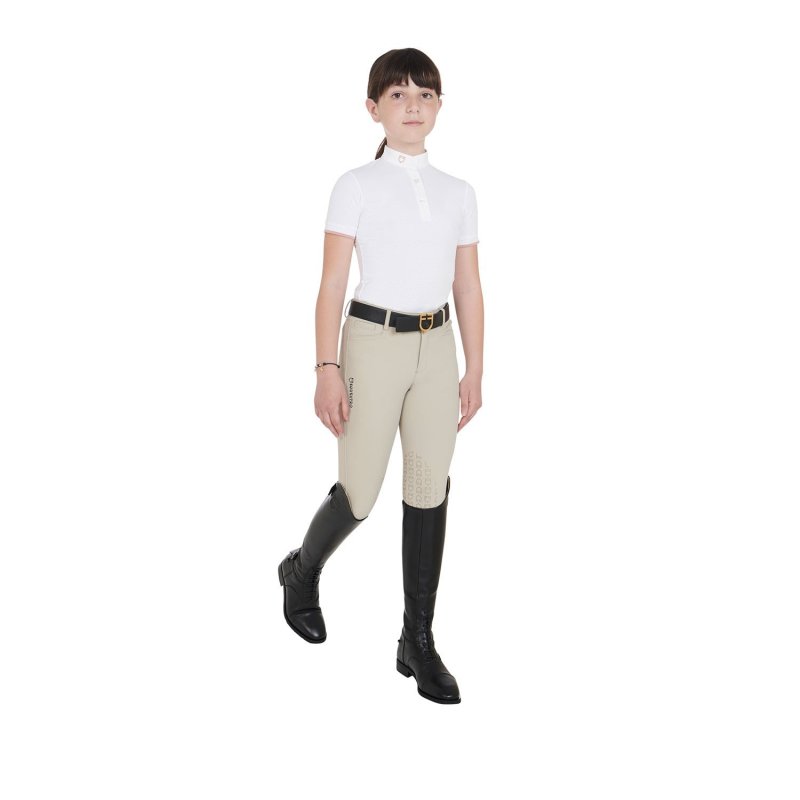 Equestro Polo bambina da concorso slim fit traspirante - Bianco
