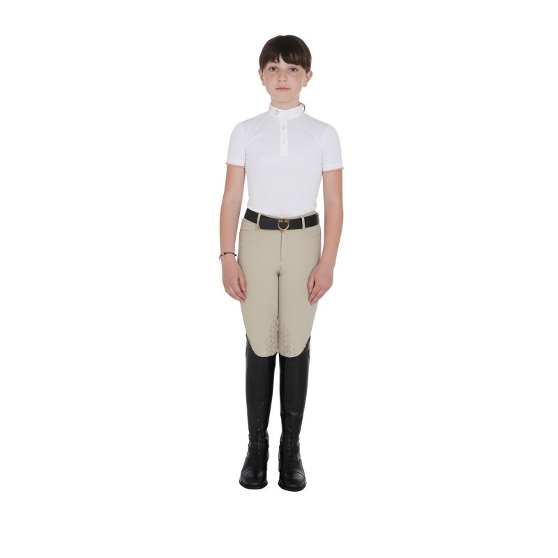 Equestro Polo bambina da concorso slim fit traspirante - Bianco