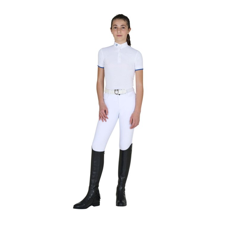 Equestro Polo bambina da concorso slim fit traspirante - Bianco