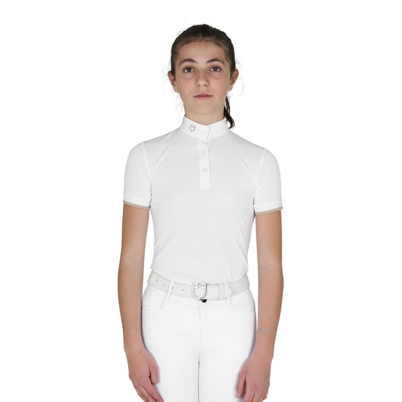 Equestro Polo bambina da concorso slim fit traspirante - Bianco