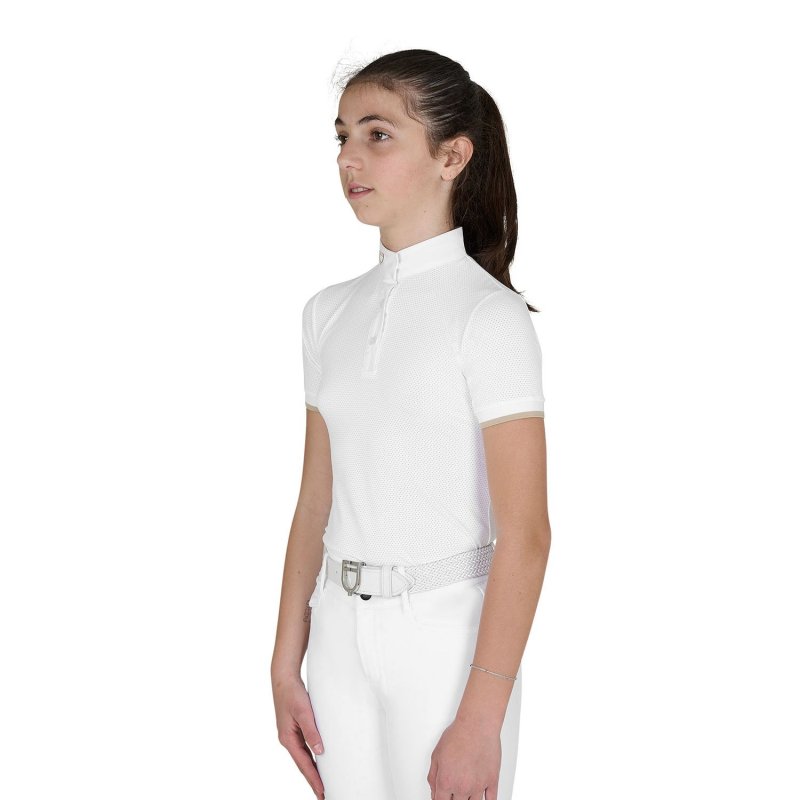 Equestro Polo bambina da concorso slim fit traspirante - Bianco