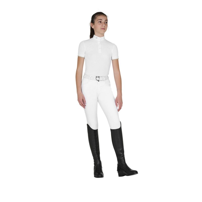 Equestro Polo bambina da concorso slim fit traspirante - Bianco