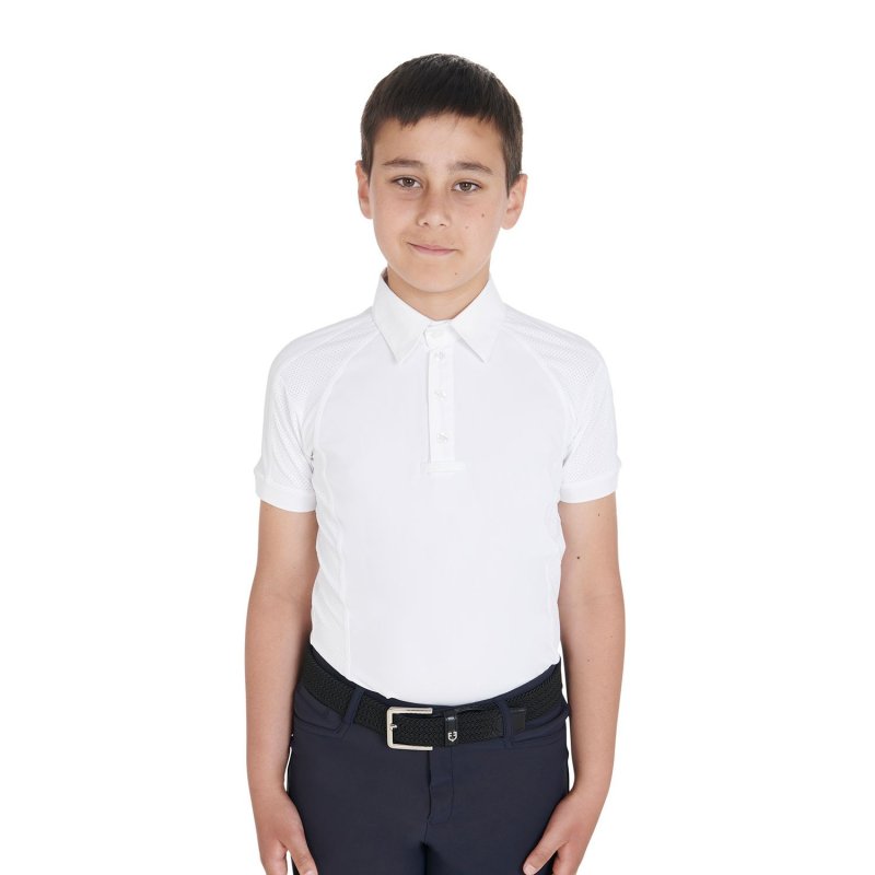 Equestro Polo bambino da concorso slim fit quattro bottoni - Bianco