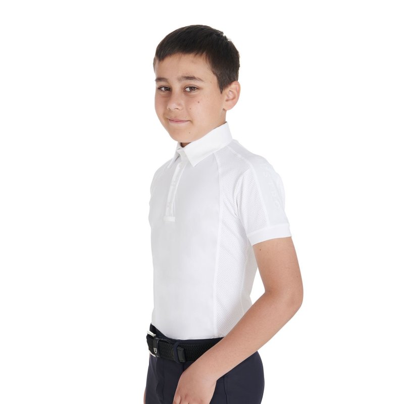 Equestro Polo bambino da concorso slim fit quattro bottoni - Bianco
