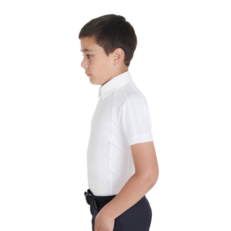Equestro Polo bambino da concorso slim fit quattro bottoni - Bianco