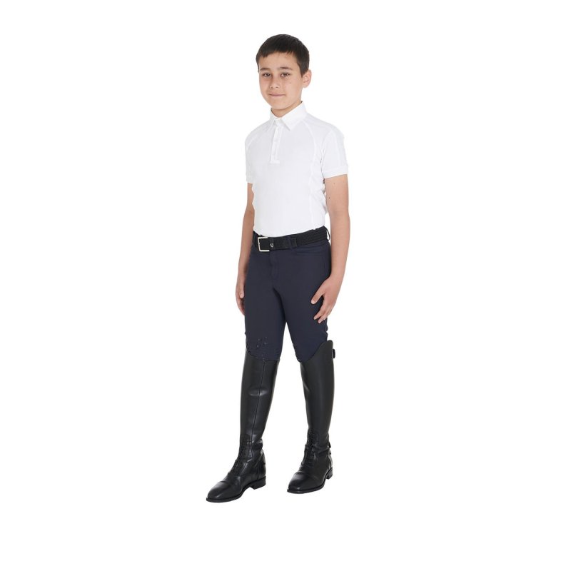 Equestro Polo bambino da concorso slim fit quattro bottoni - Bianco