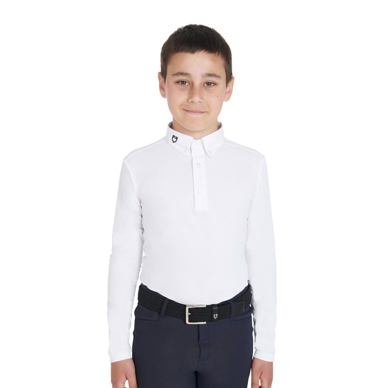 Equestro Polo bambino da concorso slim fit tre bottoni - Bianco