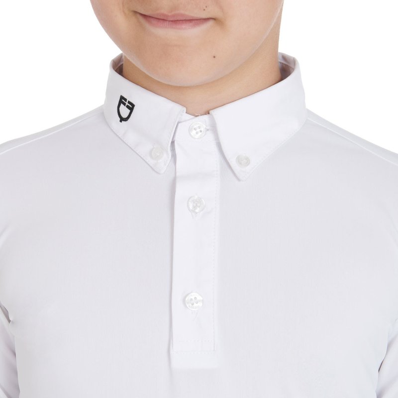 Equestro Polo bambino da concorso slim fit tre bottoni - Bianco