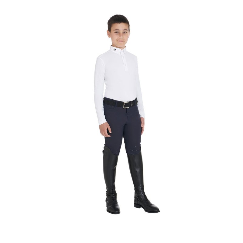 Equestro Polo bambino da concorso slim fit tre bottoni - Bianco