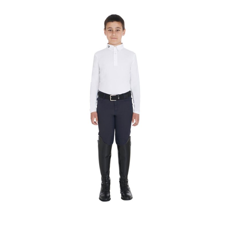 Equestro Polo bambino da concorso slim fit tre bottoni - Bianco