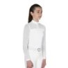 Equestro Polo concorso bambina manica lunga con inserti in micro mesh - Bianco