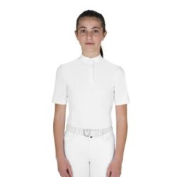 Equestro Polo concorso bambina slim fit con bottoni - Bianco
