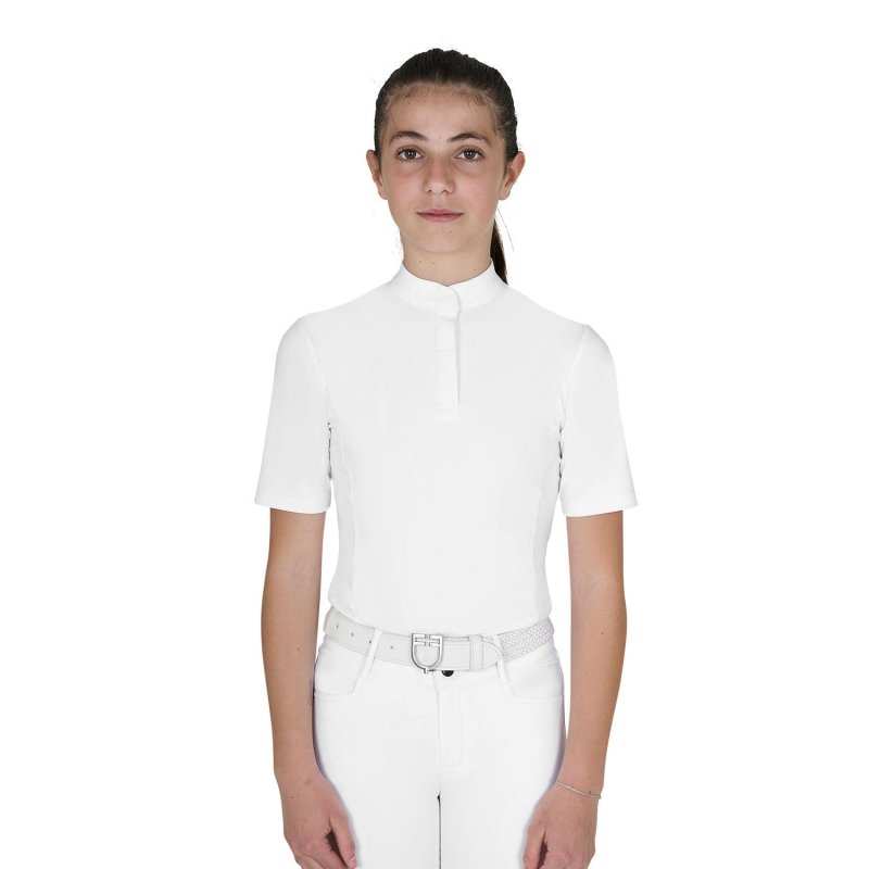 Equestro Polo concorso bambina slim fit con bottoni - Bianco