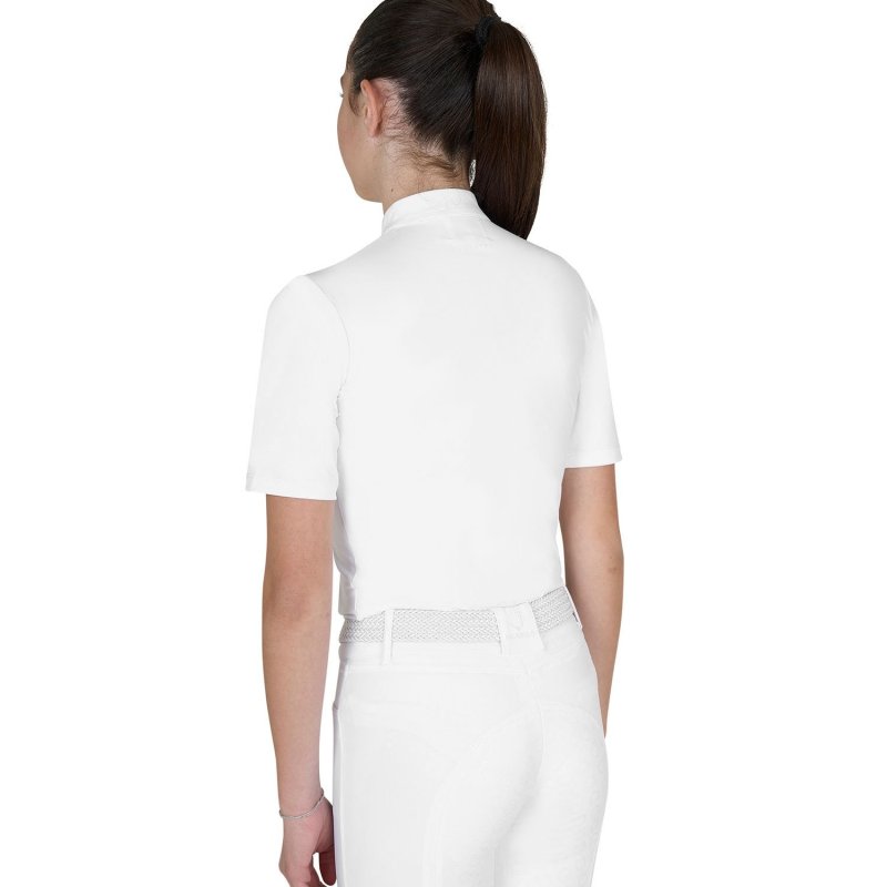 Equestro Polo concorso bambina slim fit con bottoni - Bianco