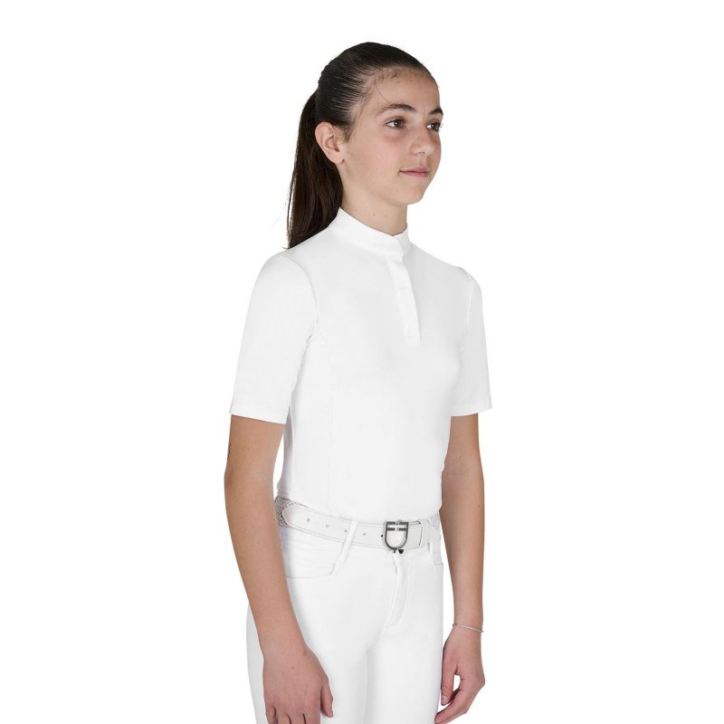 Equestro Polo concorso bambina slim fit con bottoni - Bianco