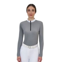 Equestro Polo concorso donna Ridertechnology 2.0 manica lunga e zip - MOCKINGBIRD (18-4015)
