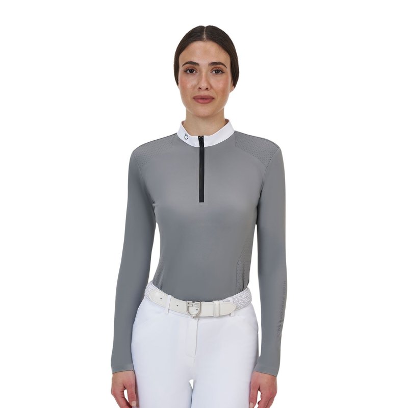 Equestro Polo concorso donna Ridertechnology 2.0 manica lunga e zip - MOCKINGBIRD (18-4015)