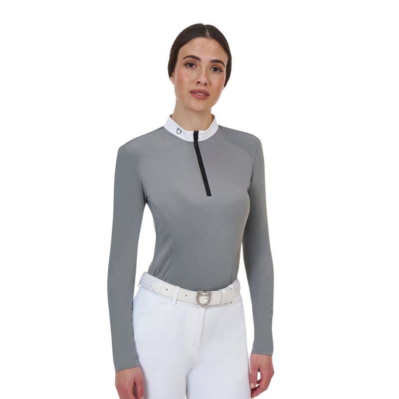 Equestro Polo concorso donna Ridertechnology 2.0 manica lunga e zip - MOCKINGBIRD (18-4015)