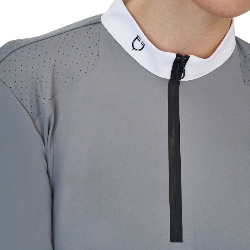Equestro Polo concorso donna Ridertechnology 2.0 manica lunga e zip - MOCKINGBIRD (18-4015)