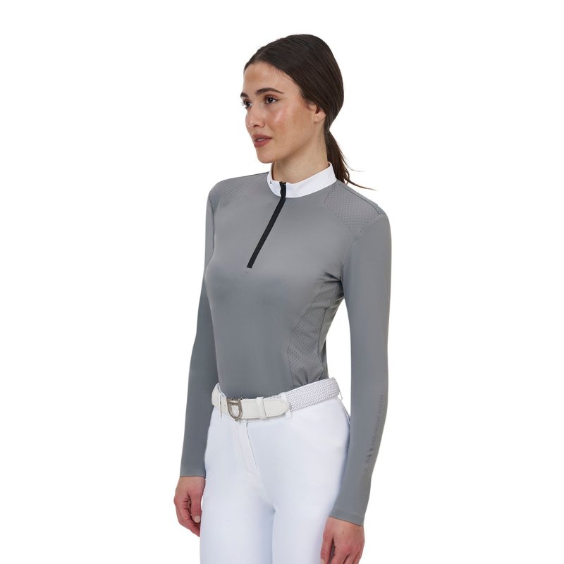 Equestro Polo concorso donna Ridertechnology 2.0 manica lunga e zip - MOCKINGBIRD (18-4015)