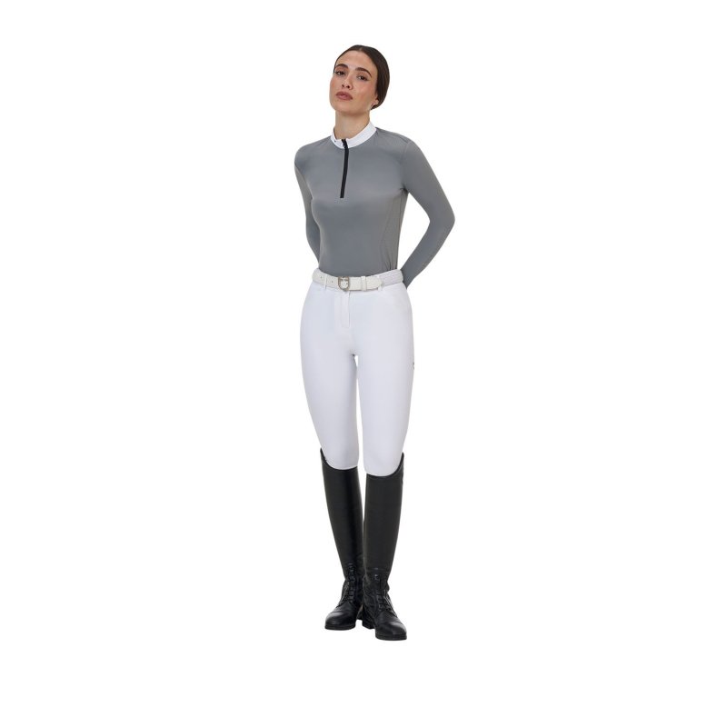 Equestro Polo concorso donna Ridertechnology 2.0 manica lunga e zip - MOCKINGBIRD (18-4015)