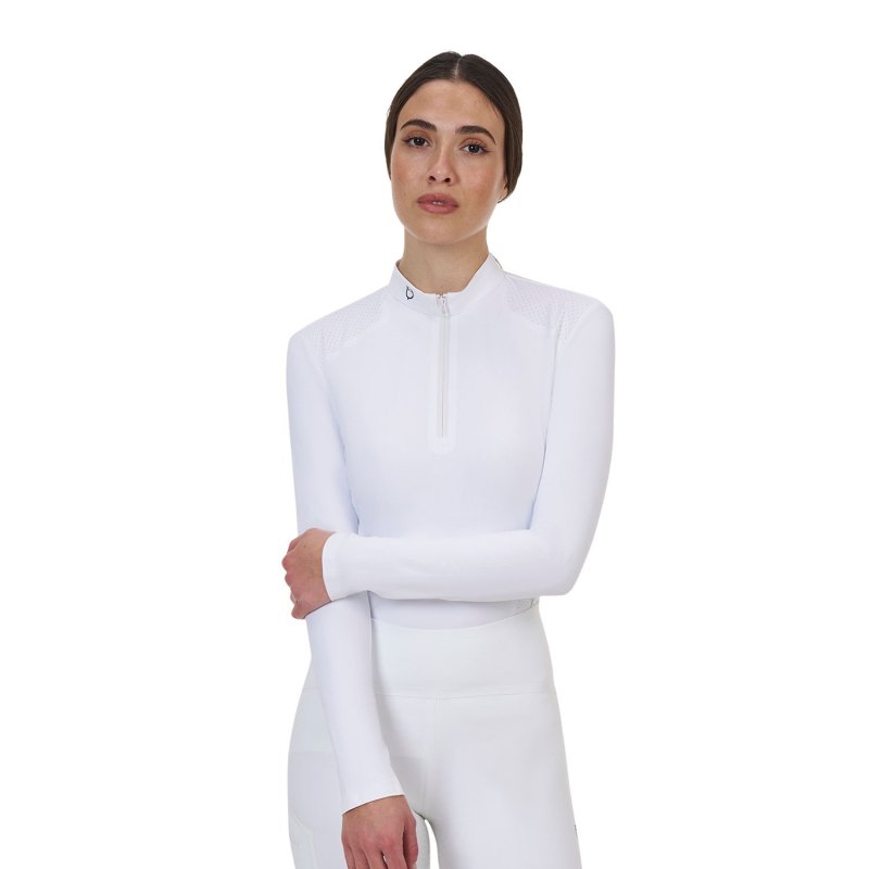 Equestro Polo concorso donna Ridertechnology 2.0 manica lunga e zip - Bianco