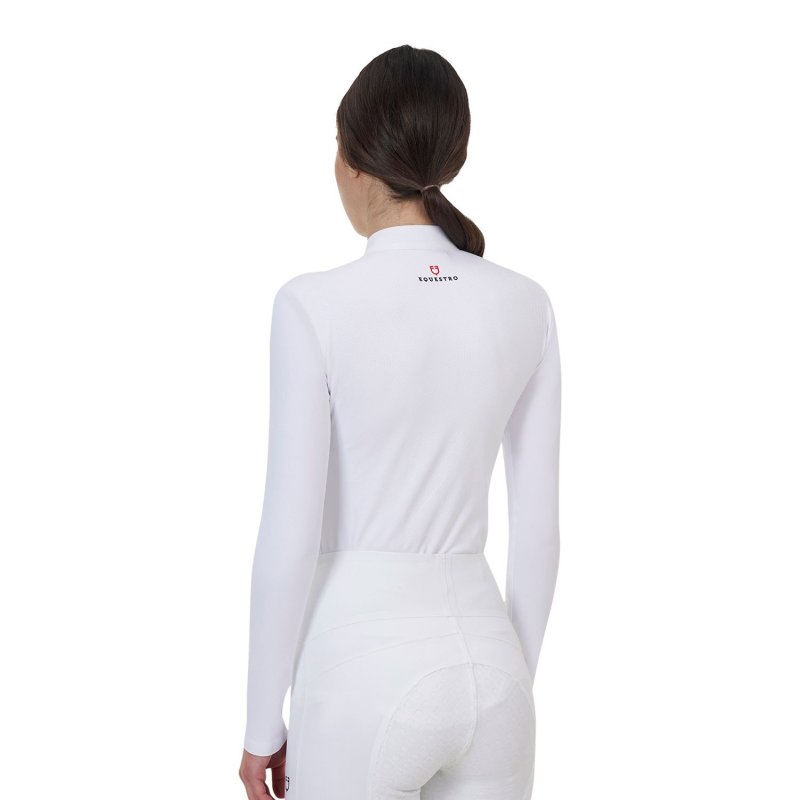 Equestro Polo concorso donna Ridertechnology 2.0 manica lunga e zip - Bianco