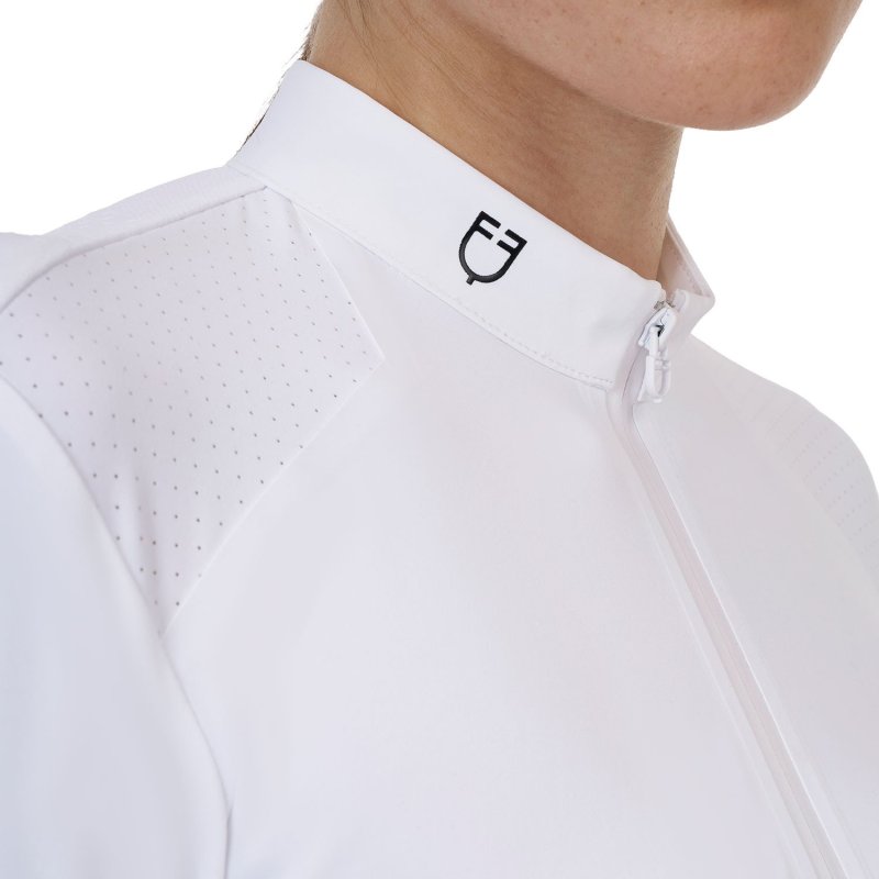 Equestro Polo concorso donna Ridertechnology 2.0 manica lunga e zip - Bianco
