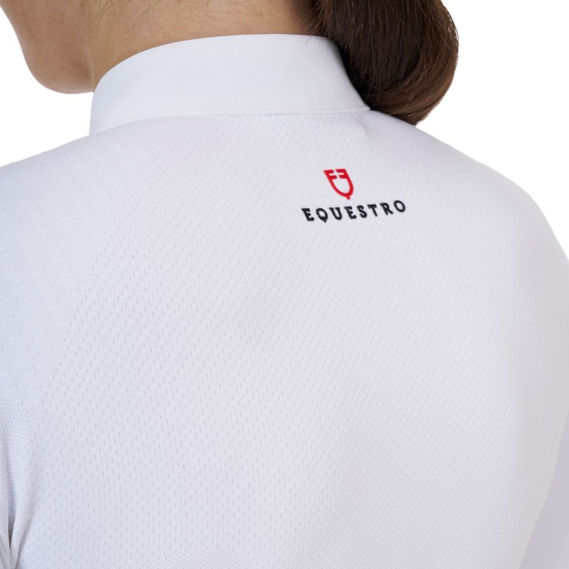 Equestro Polo concorso donna Ridertechnology 2.0 manica lunga e zip - Bianco