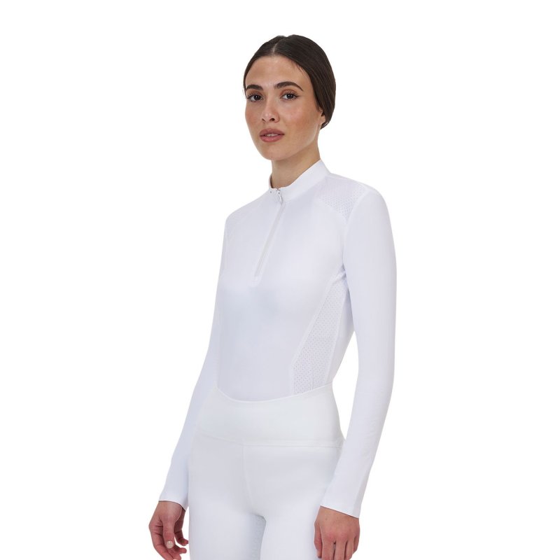Equestro Polo concorso donna Ridertechnology 2.0 manica lunga e zip - Bianco