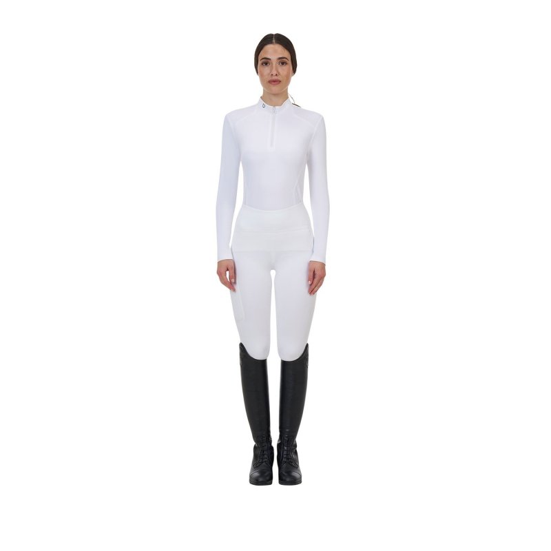 Equestro Polo concorso donna Ridertechnology 2.0 manica lunga e zip - Bianco