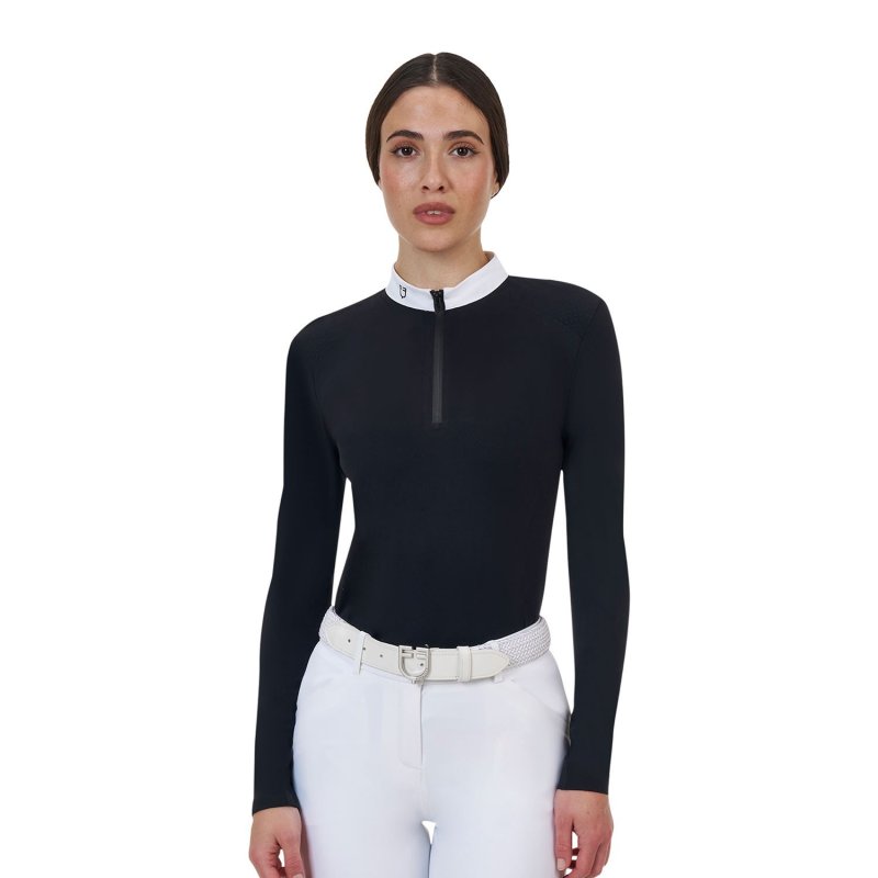 Equestro Polo concorso donna Ridertechnology 2.0 manica lunga e zip - Nero