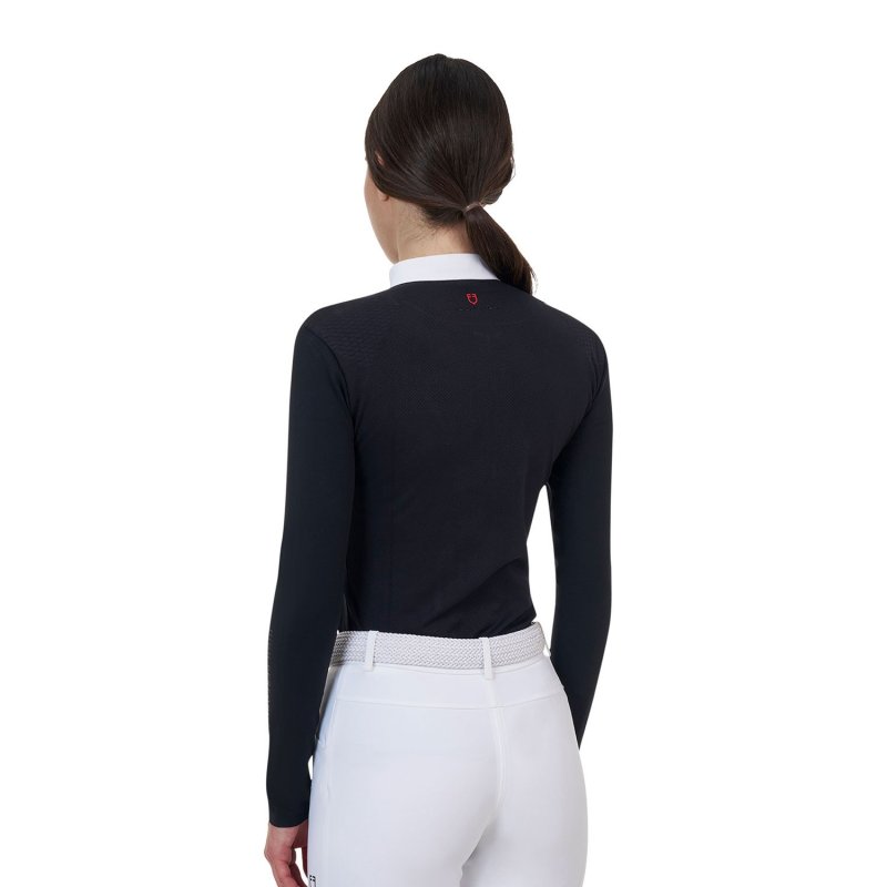 Equestro Polo concorso donna Ridertechnology 2.0 manica lunga e zip - Nero